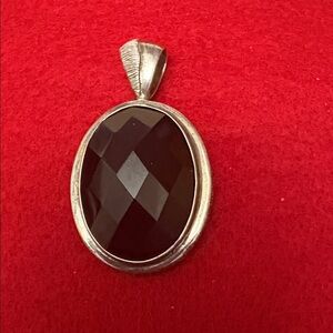 Sleek  Large 925 Silver Faceted Hematite Oval Pendant
